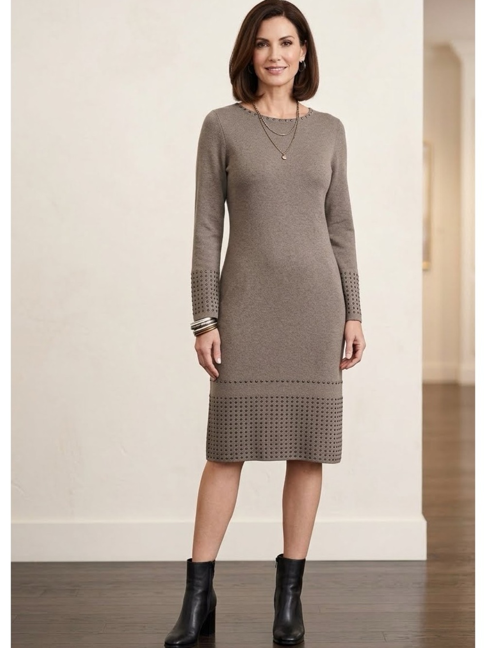 Nic + Zoe Stud Detail Sweater Dress Size M Edgy Polished Bohemian